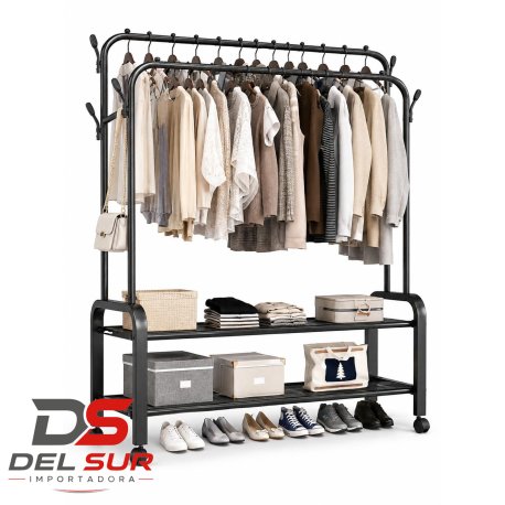 PERCHERO DOBLE C/ORGANIZADOR ACERO