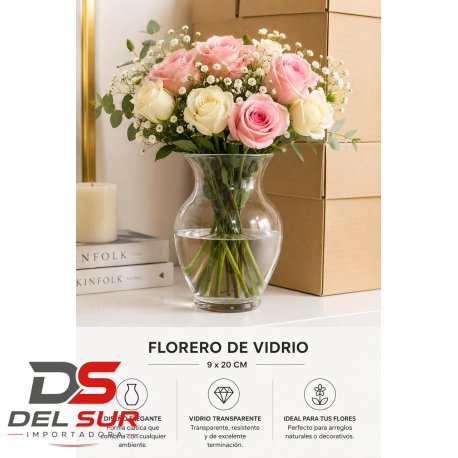 FLORERO DE VIDRIO FORMA VASIJA