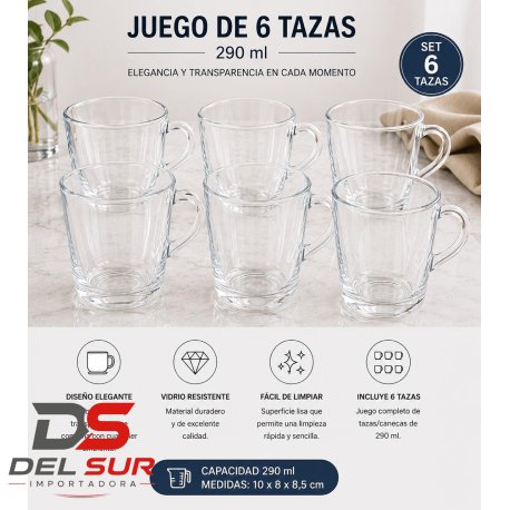 SET DE CAFE 290ml x6 U. DE VIDRIO