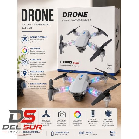 DRON E88D CON LUZ Y 2 CAMARAS DUAL