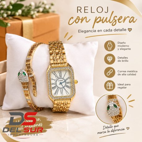 Reloj de Mujer c/Correa de Alineación + 1 Pulsera