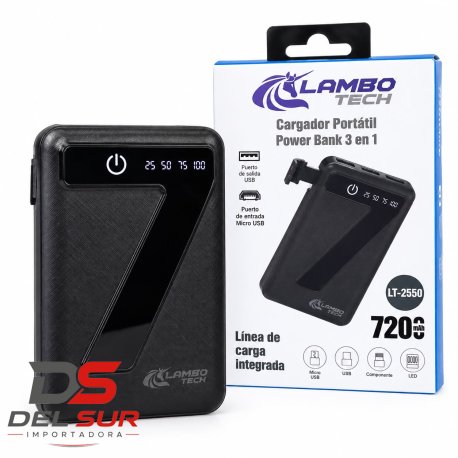 CARGADOR PORTATIL POWER BANK 3EN1 7200mAh
