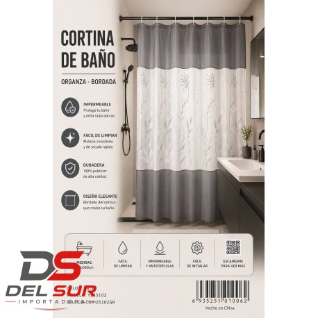 CORTINA DE BAÑO ORGANZA/BORDADA