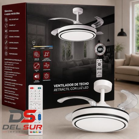 Ventilador de Techo Retráctil con Luz LED 42”